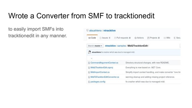Wrote a Converter from SMF to tracktionedit
to easily import SMFs into
tracktionedit in any manner.
