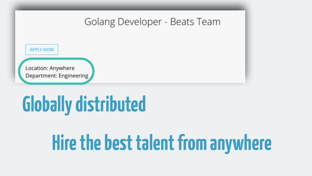 Hire the best talent from anywhere
Globally distributed

