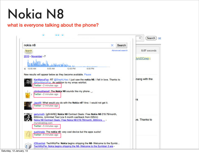 Nokia N8
what is everyone talking about the phone?
Saturday, 12 January, 13
