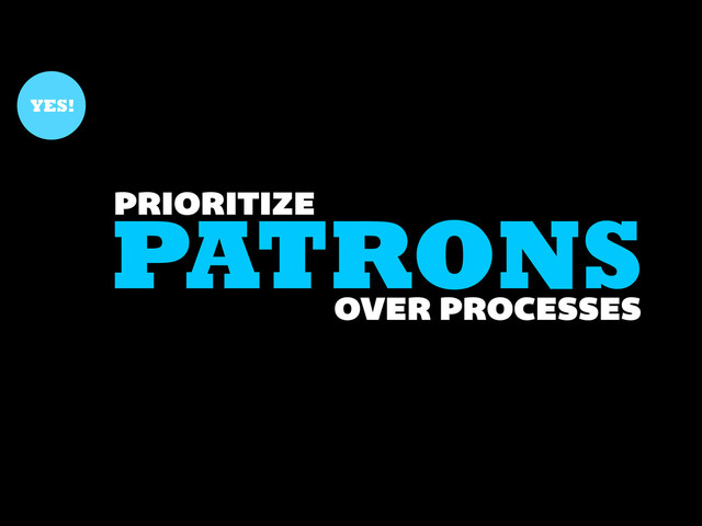 PATRONS
PRIORITIZE
YES!
OVER PROCESSES
