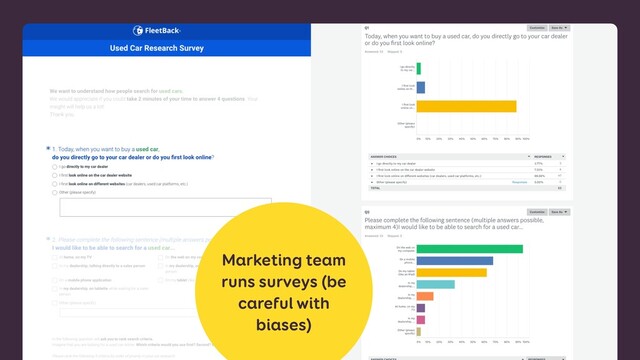 Marketing team
runs surveys (be
careful with
biases)
