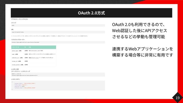 OAuth
2
.
0方
OAuth
2
.
0 用
Web API
Web
⾒
非 用
19
