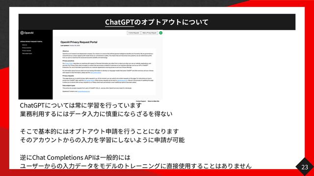 ChatGPT
23
ChatGPT
行
用 入力 行
入力
Chat Completions API
一
入力 用
