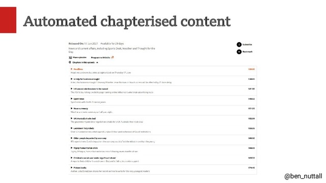 @ben_nuttall
Automated chapterised content
