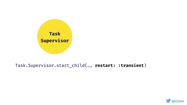 @nirev
Task
Supervisor
Task.Supervisor.start_child(…, restart: :transient)
