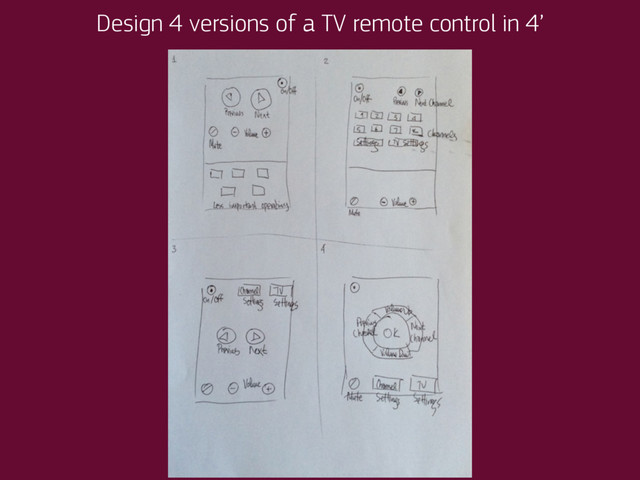 Design 4 versions of a TV remote control in 4’

