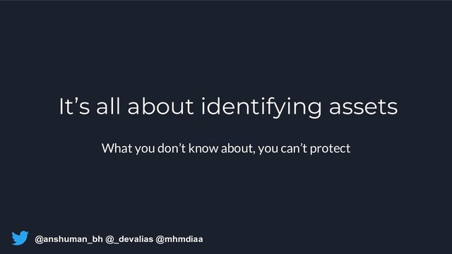 @anshuman_bh @_devalias @mhmdiaa
It’s all about identifying assets
What you don’t know about, you can’t protect
