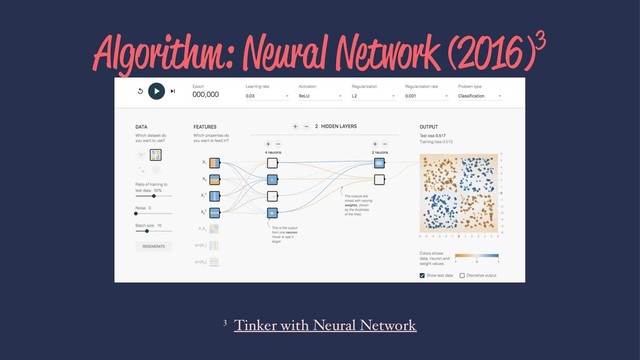 Algorithm: Neural Network (2016)3
3 Tinker with Neural Network
