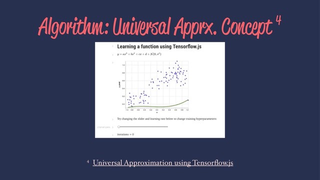Algorithm: Universal Apprx. Concept 4
4 Universal Approximation using Tensorﬂow.js
