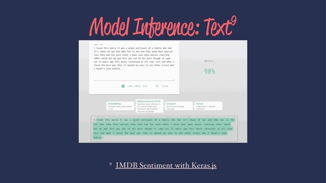 Model Inference: Text9
9 IMDB Sentiment with Keras.js
