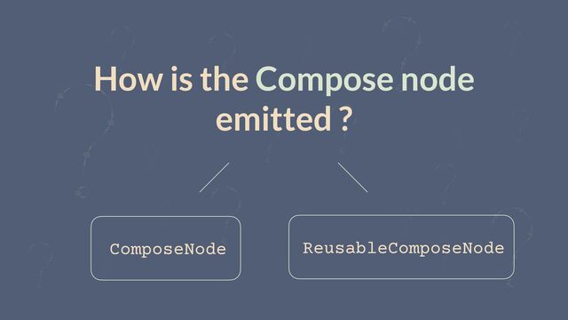 How is the Compose node
emitted ?
ReusableComposeNode
ComposeNode

