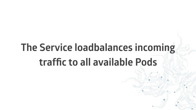 The Service loadbalances incoming
trafﬁc to all available Pods
