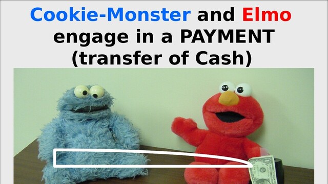 Cookie-Monster and Elmo
engage in a PAYMENT
(transfer of Cash)
