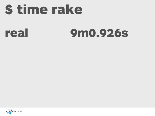$ time rake
real 9m0.926s
