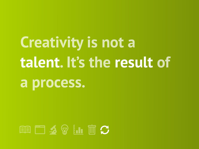 !
" # $ % &
'
Creativity is not a
talent. It’s the result of
a process.
