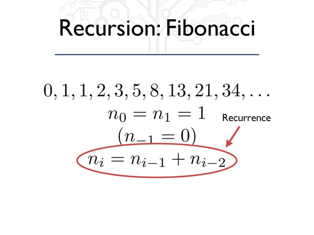 Recursion: Fibonacci
Recurrence
