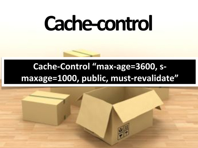 Cache@control
Cache&Control,“max&age=3600,,s&
maxage=1000,,public,,must&revalidate”
