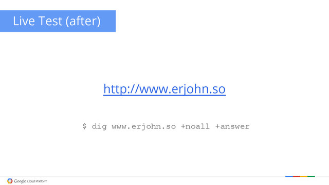 Live Test (after)
http://www.erjohn.so
$ dig www.erjohn.so +noall +answer
