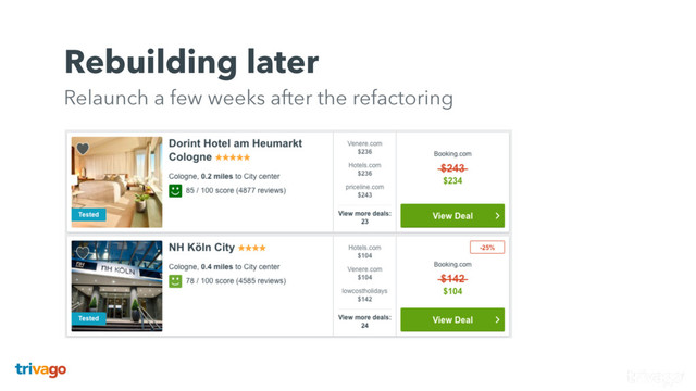 Rebuilding later 
Relaunch a few weeks after the refactoring
