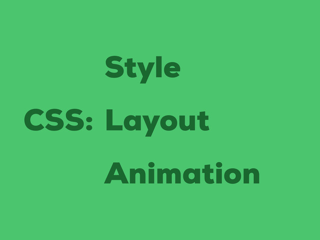 CSS:
Style
Layout
Animation
