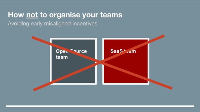 How not to organise your teams
Open Source
team
SaaS team
Avoiding early misaligned incentives
