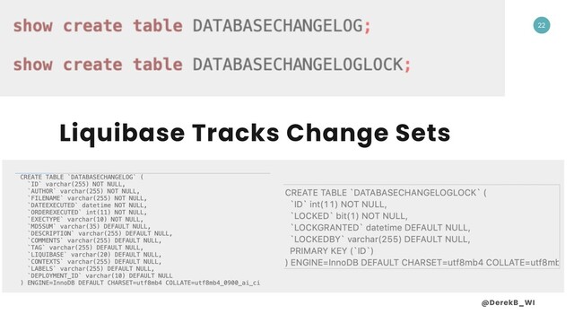 @DerekB_WI
22
Liquibase Tracks Change Sets
