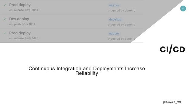 @DerekB_WI
9
CI/CD
Continuous Integration and Deployments Increase
Reliability
