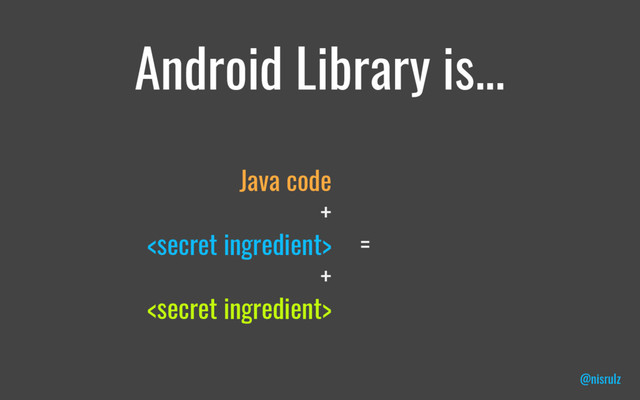 Android Library is...
Java code
+

+

=
@nisrulz
