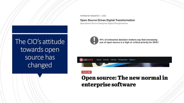 The CIO’s attitude
towards open
source has
changed

