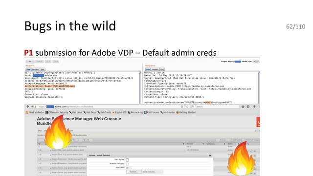 P1 submission for Adobe VDP – Default admin creds
Bugs in the wild 62/110
