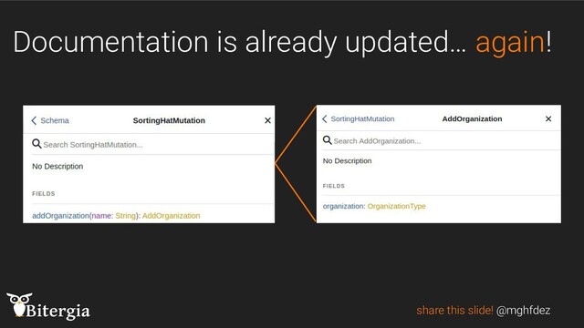 Documentation is already updated… again!
share this slide! @mghfdez
