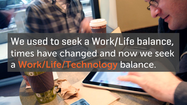We used to seek a Work/Life balance,
times have changed and now we seek
a Work/Life/Technology balance.
