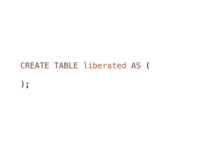 CREATE TABLE liberated AS (
);
