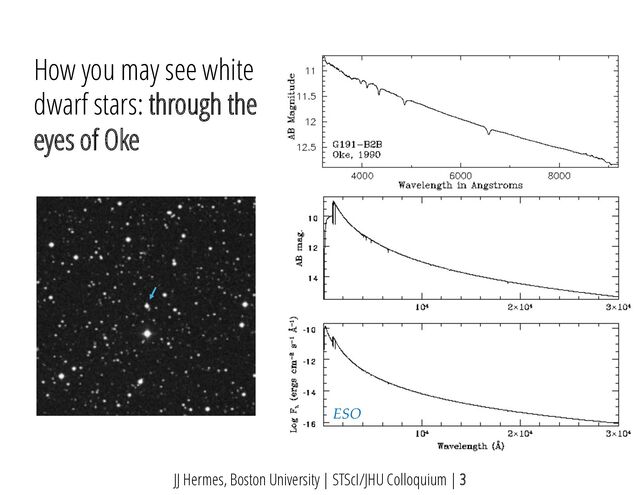 How you may see white
dwarf stars: through the
eyes of Oke
ESO
JJ Hermes, Boston University | STScI/JHU Colloquium | 3

