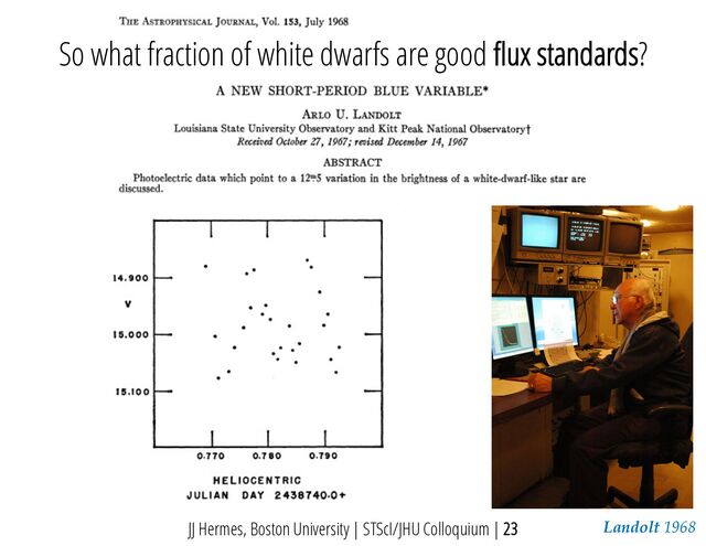 Landolt 1968
JJ Hermes, Boston University | STScI/JHU Colloquium | 23
So what fraction of white dwarfs are good flux standards?
