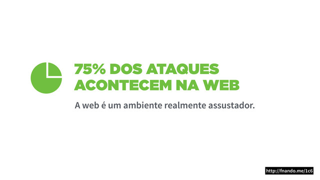 75% DOS ATAQUES
ACONTECEM NA WEB
A web é um ambiente realmente assustador.
http://fnando.me/1c6
