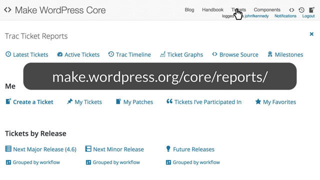 make.wordpress.org/core/reports/
