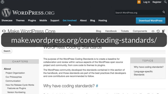 make.wordpress.org/core/coding-standards/
