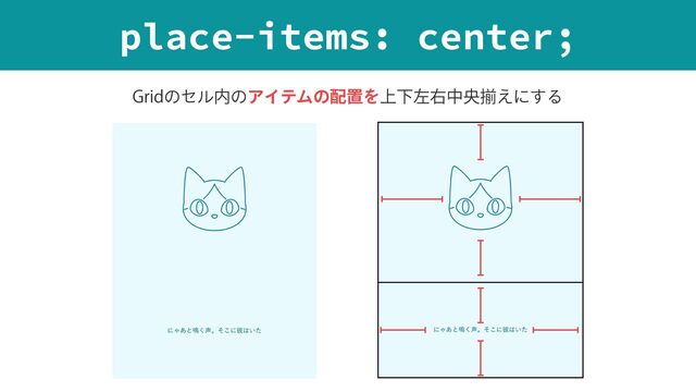 place-items: center;
(SJEͷηϧ಺ͷΞΠςϜͷ഑ஔΛ্Լࠨӈதԝἧ͑ʹ͢Δ
