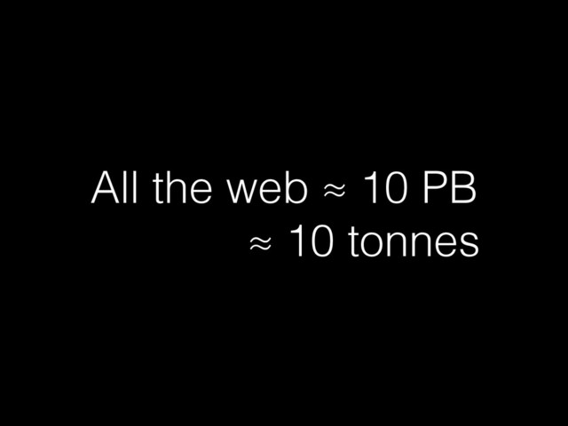 All the web ≈ 10 PB
≈ 10 tonnes
