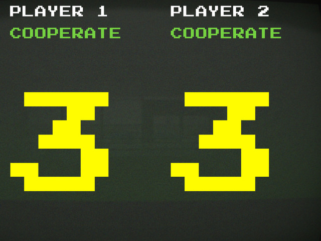 PLAYER 1 PLAYER 2
cooperate cooperate
3 3
