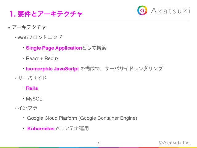 
■ ΞʔΩςΫνϟ
ɹɾWebϑϩϯτΤϯυ
ɹɾSingle Page Applicationͱͯ͠ߏங
ɹɾReact + Redux
ɹɾIsomorphic JavaScript ͷߏ੒ͰɺαʔόαΠυϨϯμϦϯά
ɹɾαʔόαΠυ
ɹɾRails
ɹɾMySQL
ɹɾΠϯϑϥ
ɹɾ Google Cloud Platform (Google Container Engine)
ɹɾ KubernetesͰίϯςφӡ༻
ཁ݅ͱΞʔΩςΫνϟ
