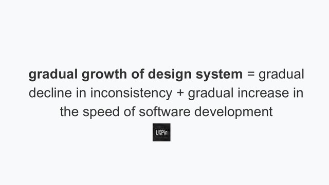 gradual growth of design system = gradual
decline in inconsistency + gradual increase in
the speed of software development
