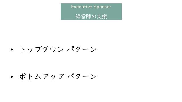 Executive Sponsor
経営陣の支援
• トップダウン パターン
• ボトムアップ パターン
