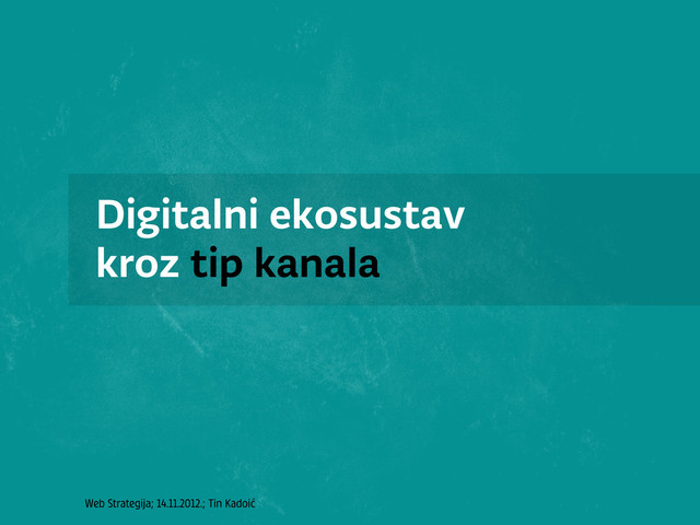 Web Strategija; 14.11.2012.; Tin Kadoić
Digitalni ekosustav
kroz tip kanala
