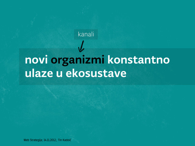 Web Strategija; 14.11.2012.; Tin Kadoić
novi organizmi konstantno
ulaze u ekosustave
kanali
