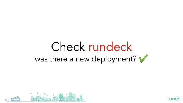 Check rundeck
was there a new deployment? ✔
22
