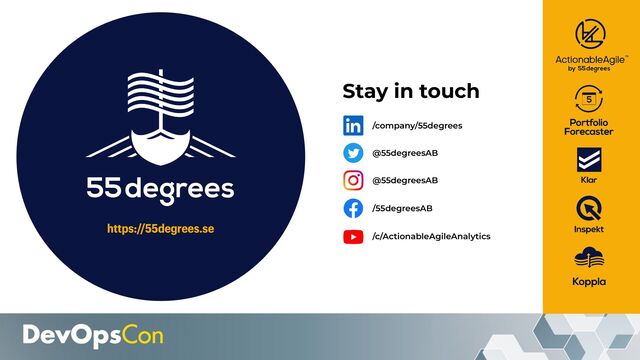 https://55degrees.se
Stay in touch
/company/55degrees
@55degreesAB
@55degreesAB
/55degreesAB
/c/ActionableAgileAnalytics
