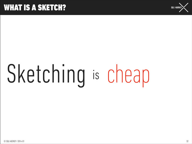 © SQLI AGENCY / 2014-01
© SQLI AGENCY / 2014-02
© SQLI AGENCY / 2014-01
WHAT IS A SKETCH?
32
cheap
is
Sketching
