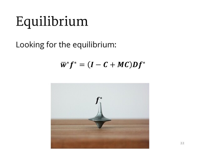 Equilibrium
Looking for the equilibrium:
,
∗∗ =  −  +  ∗
∗
22

